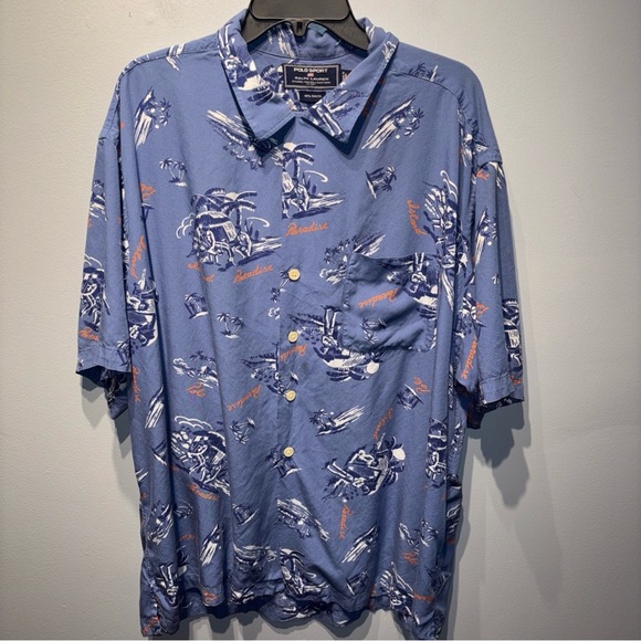 Vintage POLO SPORT‎ Ralph Lauren Paradise Hawaiian Button Down Rayon Shirt XXL - Picture 1 of 10